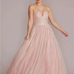 Jules and Cleo V-Notch Strapless Sparkle Prom Dress